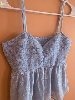 American Eagle Outfitters Light Blue Lace & Smocked Cami